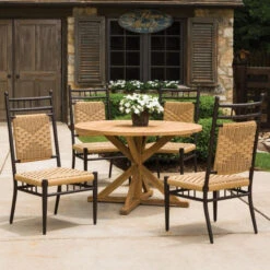 Lloyd Flanders Low Country Wicker & Teak 4 Seat Dining Set -Patio Furniture Store low country dining set 83352.1675364361