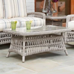 Lloyd Flanders Wicker Mackinac 44" Cocktail Table With Lay On Glass -Patio Furniture Store mackinac coffee table on location 24938.1673980381