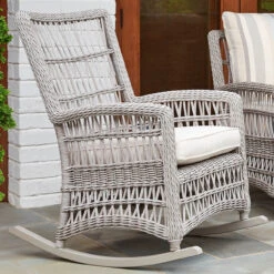 Lloyd Flanders Vinyl Wicker Mackinac High Back Porch Rocker -Patio Furniture Store mackinac rocker seat cushion 17824.1673911424