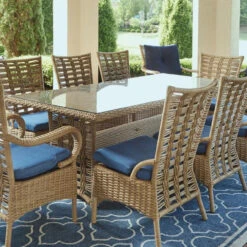 Lloyd Flanders Vinyl Wicker Magnolia 84" Rectangular Umbrella Table 12 Lloyd Flanders Vinyl Wicker Magnolia 84" Rectangular Umbrella Table -Patio Furniture Store magnolia dining table edited 79657.1701197836
