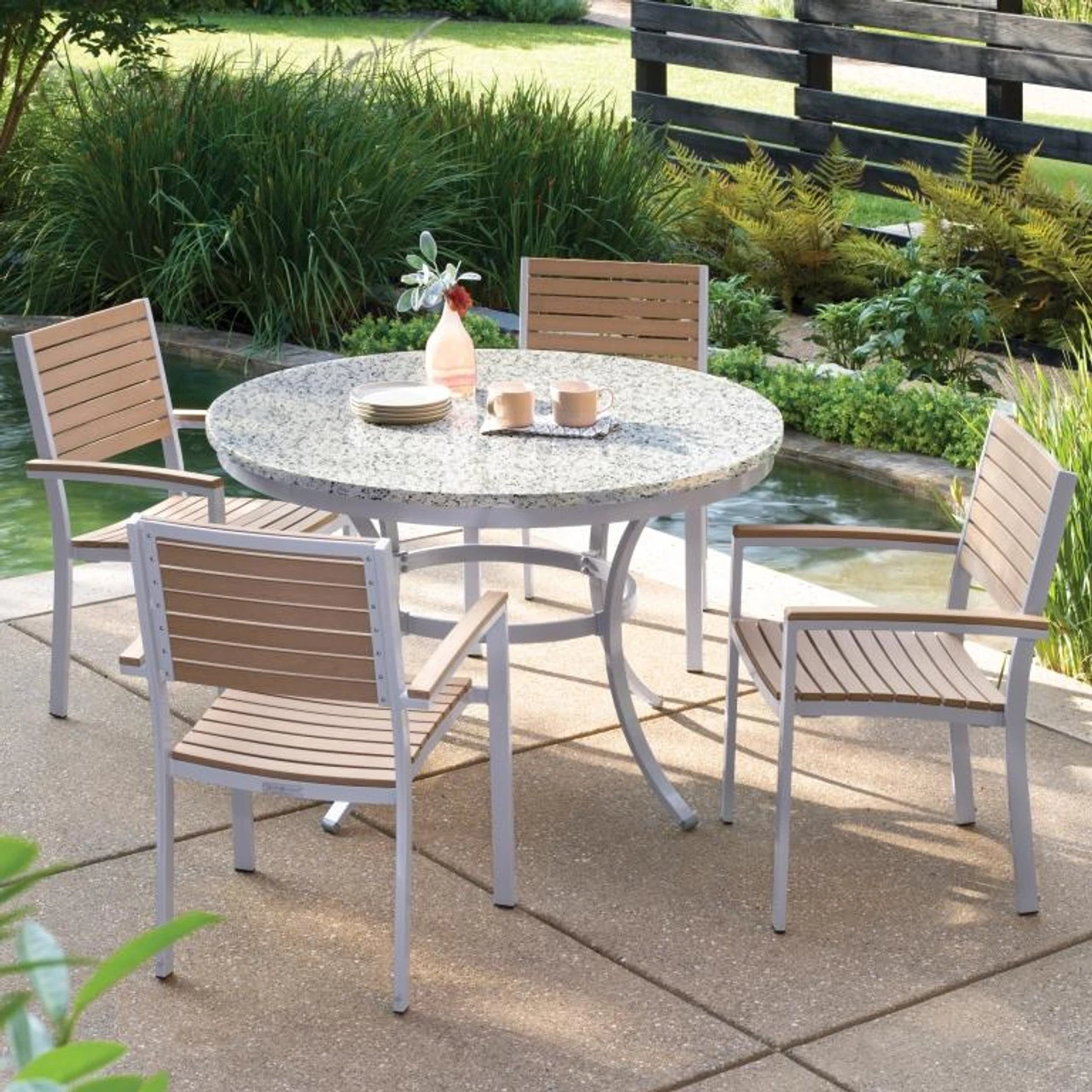 Oxford Garden Travira 5-Piece Lite-Core Dining Set With 48" Round Table 3 Oxford Garden Travira 5-Piece Lite-Core Dining Set With 48" Round Table - Image 3