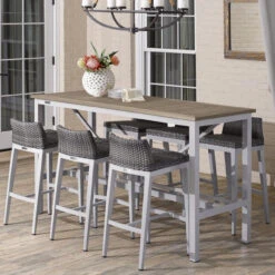 Oxford Garden Travira 72" Tekwood 7-Piece Bar Table Set - July 4th Sale - Good 'til The 8th! -Patio Furniture Store oxford garden travira 72 tekwood 7 piece bar table set 34 51347.1646937113
