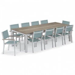 Oxford Garden Travira Tekwood 10 Seat Rectangular Dining Set With Sling Chairs