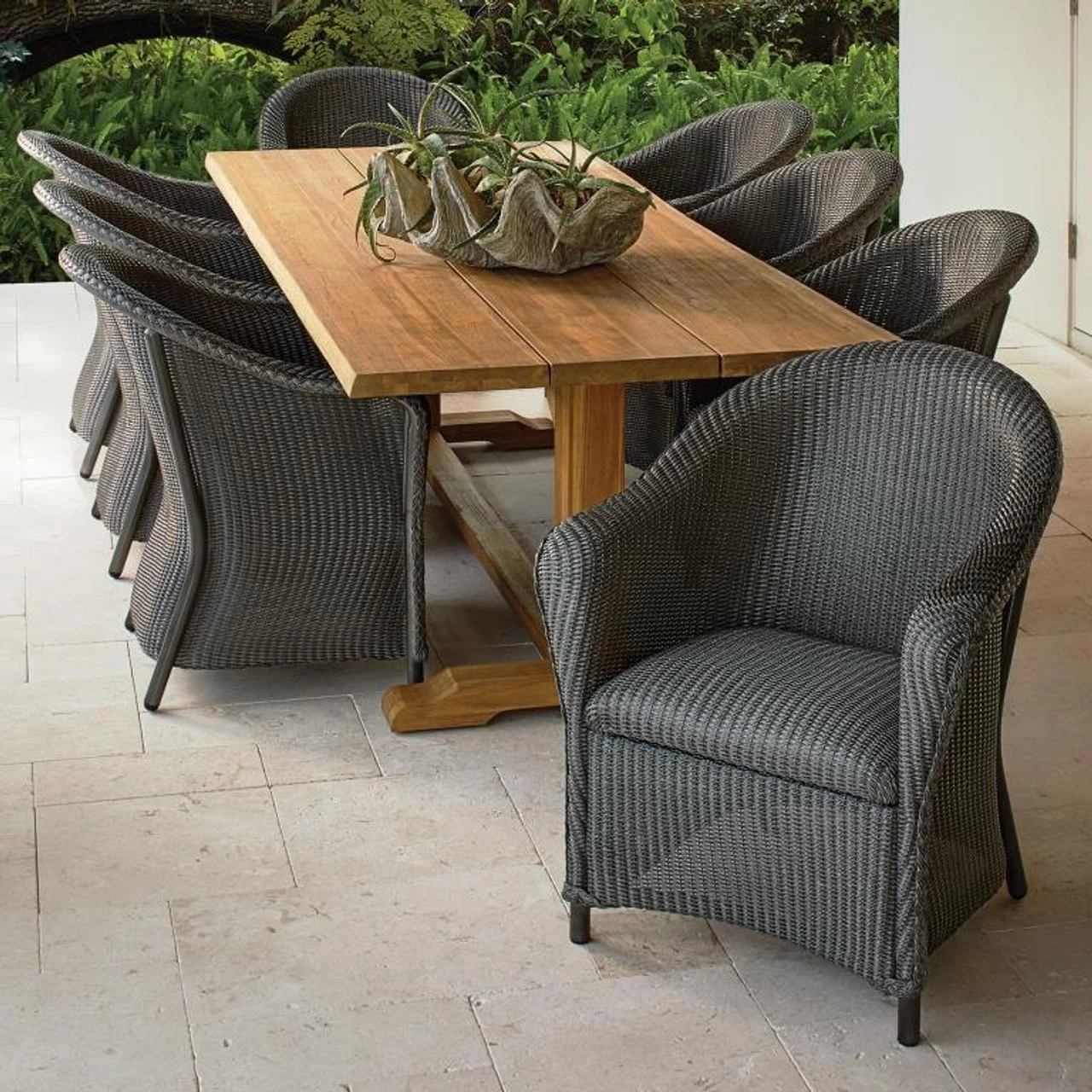 Lloyd Flanders Loom Reflections 8 Seat Wicker & Teak Dining Set 2 Lloyd Flanders Loom Reflections 8 Seat Wicker & Teak Dining Set - Image 2