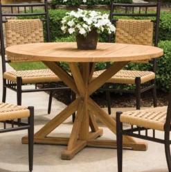 Lloyd Flanders Criss Cross Base Teak 48" Round Dining Table 6 Lloyd Flanders Criss Cross Base Teak 48" Round Dining Table -Patio Furniture Store round teak dining table with cross legs on loaction 84137.1674610137