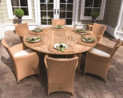 Royal Teak 6' Round Drop Leaf Table With 6 Helena Wicker Chairs Dining Set -Patio Furniture Store royal teak 6 round drop leaf table with 6 helena wicker chairs dining set 65 39170.1646962871