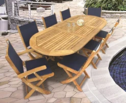 Royal Teak 72" - 96" Oval Family Expansion Table And 8 SailMate Chairs Dining Set -Patio Furniture Store royal teak 72 96 oval family expansion table and 8 sailmate chairs dining set 79 98734.1646962882