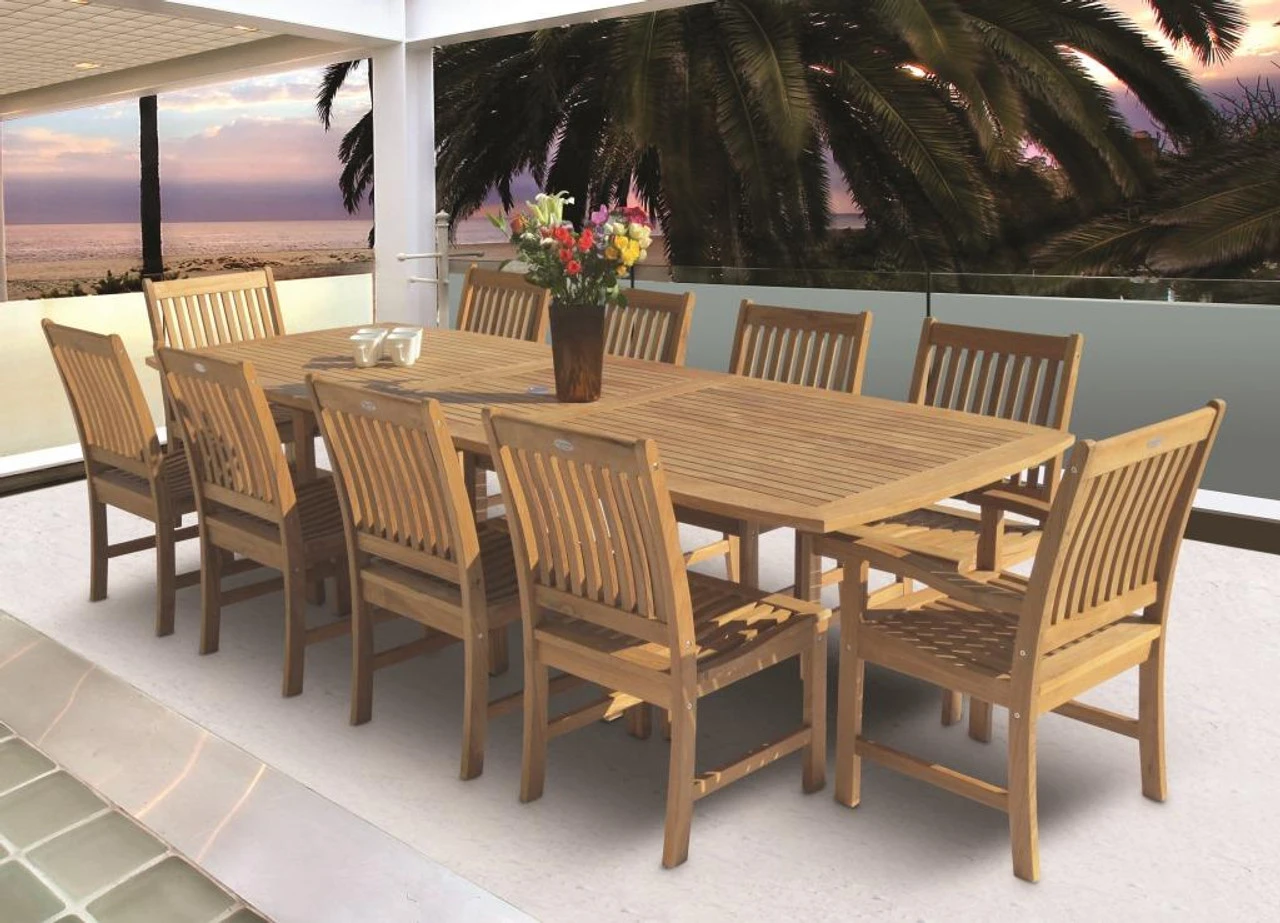 Royal Teak 96" - 120" Rectangular Family Expansion Table And 10 Compass Chairs Dining Set 3 Royal Teak 96" - 120" Rectangular Family Expansion Table And 10 Compass Chairs Dining Set - Image 3