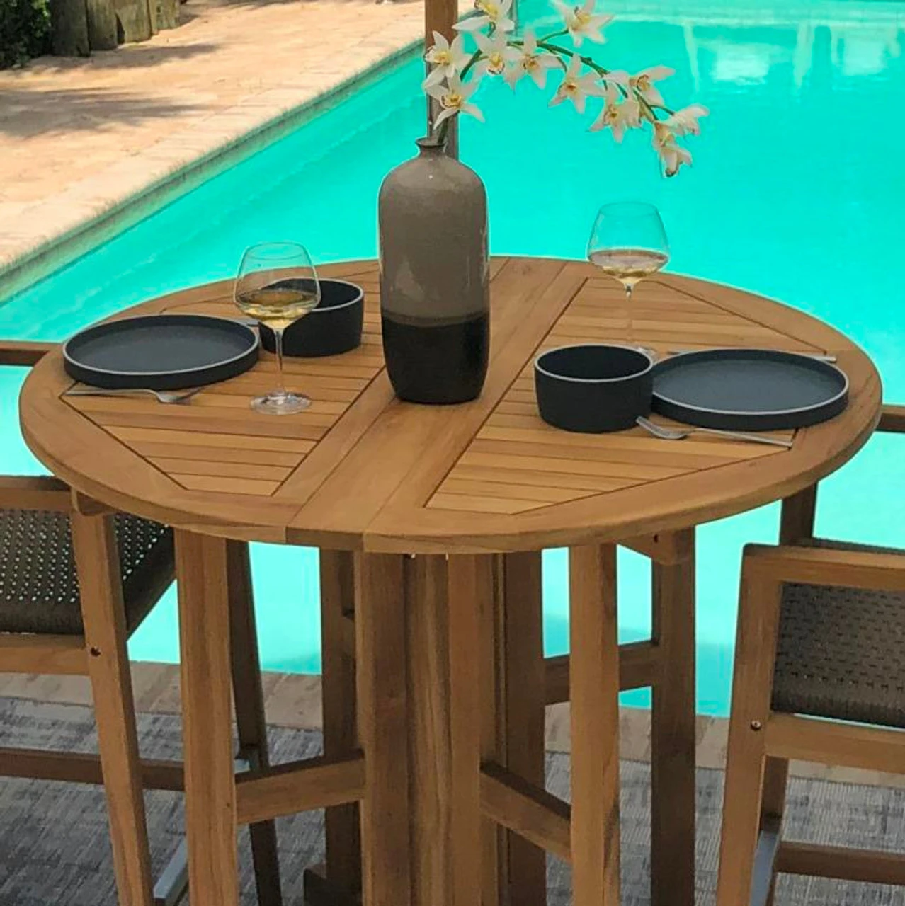 Royal Teak Admiral 3 Piece Round Drop Leaf Bar Height Set - Available To Ship Late July 3 Royal Teak Admiral 3 Piece Round Drop Leaf Bar Height Set - Available To Ship Late July - Image 3