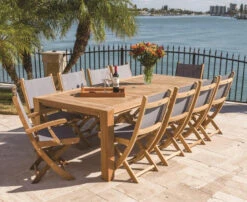 Royal Teak Dining Set With 96" Comfort Table And 10 Sail Mate - Available To Ship In Early July