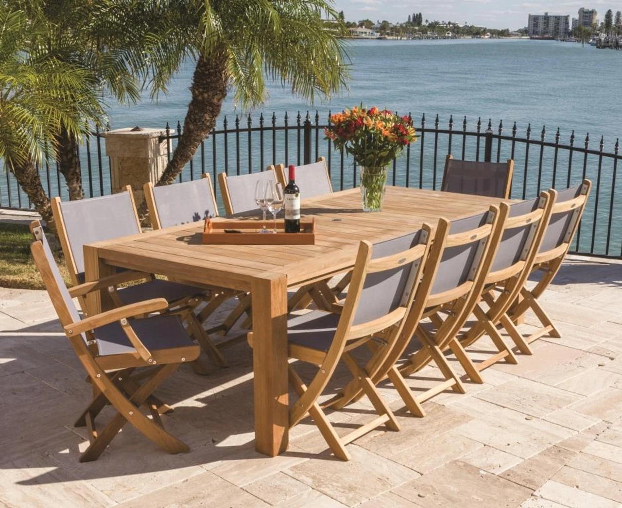 Royal Teak Dining Set With 96" Comfort Table And 10 Sail Mate - Available To Ship In Early July 1 Royal Teak Dining Set With 96" Comfort Table And 10 Sail Mate - Available To Ship In Early July