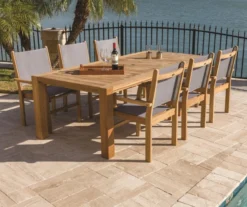Royal Teak Dining Set With 96" Comfort Table And 6 Captiva Sling Chairs - Available To Ship In Early July -Patio Furniture Store royal teak dining set with 96 comfort table and 6 captiva sling chairs 59 47630.1646962878