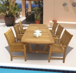 Royal Teak Gala 64" - 80" - 96" Double Leaf Expansion Table Set With 6 Compass Chairs