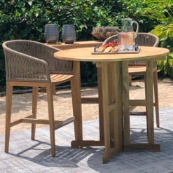 Royal Teak Malibu 3 Piece Round Drop Leaf Bar Height Set -Patio Furniture Store royal teak malibu 3 piece round drop leaf bar height set 32 89068.1646962991