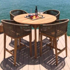 Royal Teak Malibu 5 Piece Round Bar Height Set
