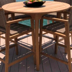 Royal Teak Malibu 5 Piece Round Bar Height Set -Patio Furniture Store royal teak malibu 5 piece round bar height set 24 02105.1646962994