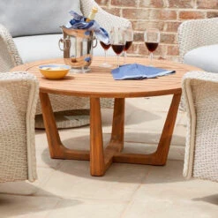 Lloyd Flanders Teak 48" Sled Base Oval Cocktail Table