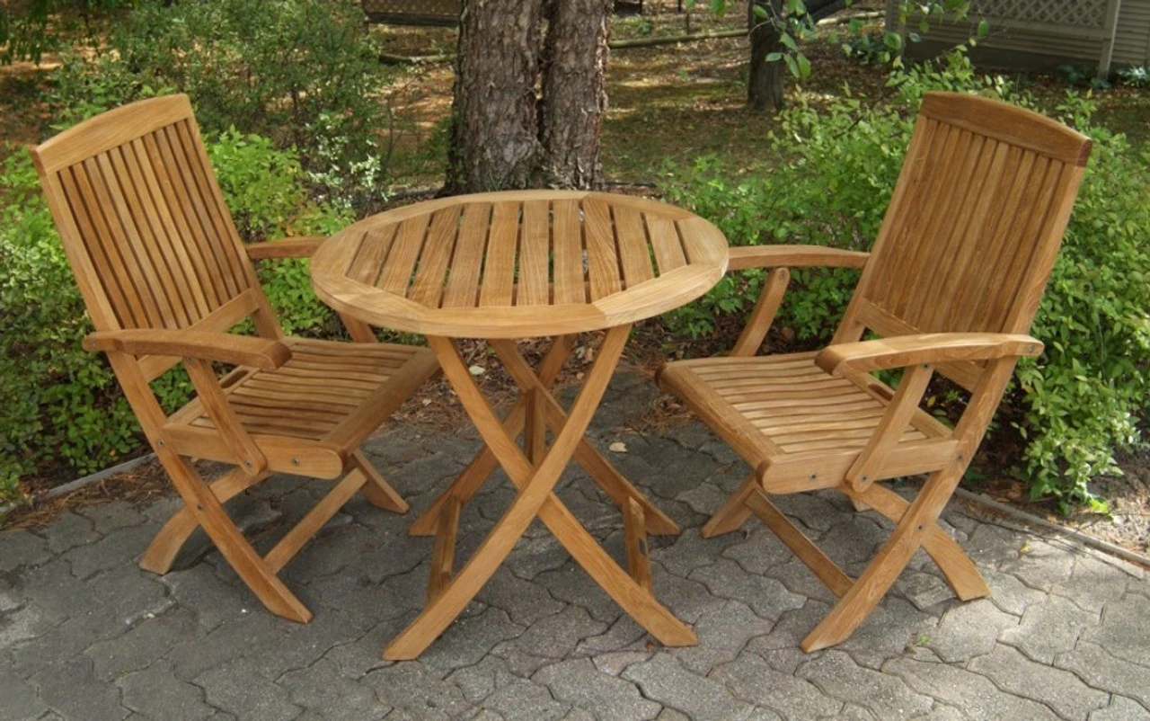 Three Birds Cambridge Teak 30" Round Folding Bistro Table 1 Three Birds Cambridge Teak 30" Round Folding Bistro Table