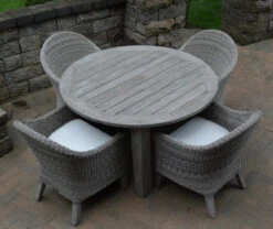 Three Birds Shelburne Teak And Viena Wicker 4 Seat Round Dining Set -Patio Furniture Store three birds shelburne teak and viena wicker 4 seat round dining set 26 93593.1646966135