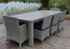 Three Birds Shelburne Teak Rectangular 8 Seat Bella Wicker Dining Set -Patio Furniture Store three birds shelburne teak rectangular 8 seat bella wicker dining set 50 61880.1646966123