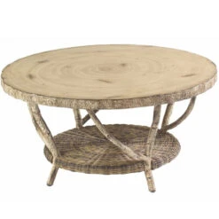 Whitecraft By Woodard River Run 36" Wicker Coffee Table With Faux Birch Top