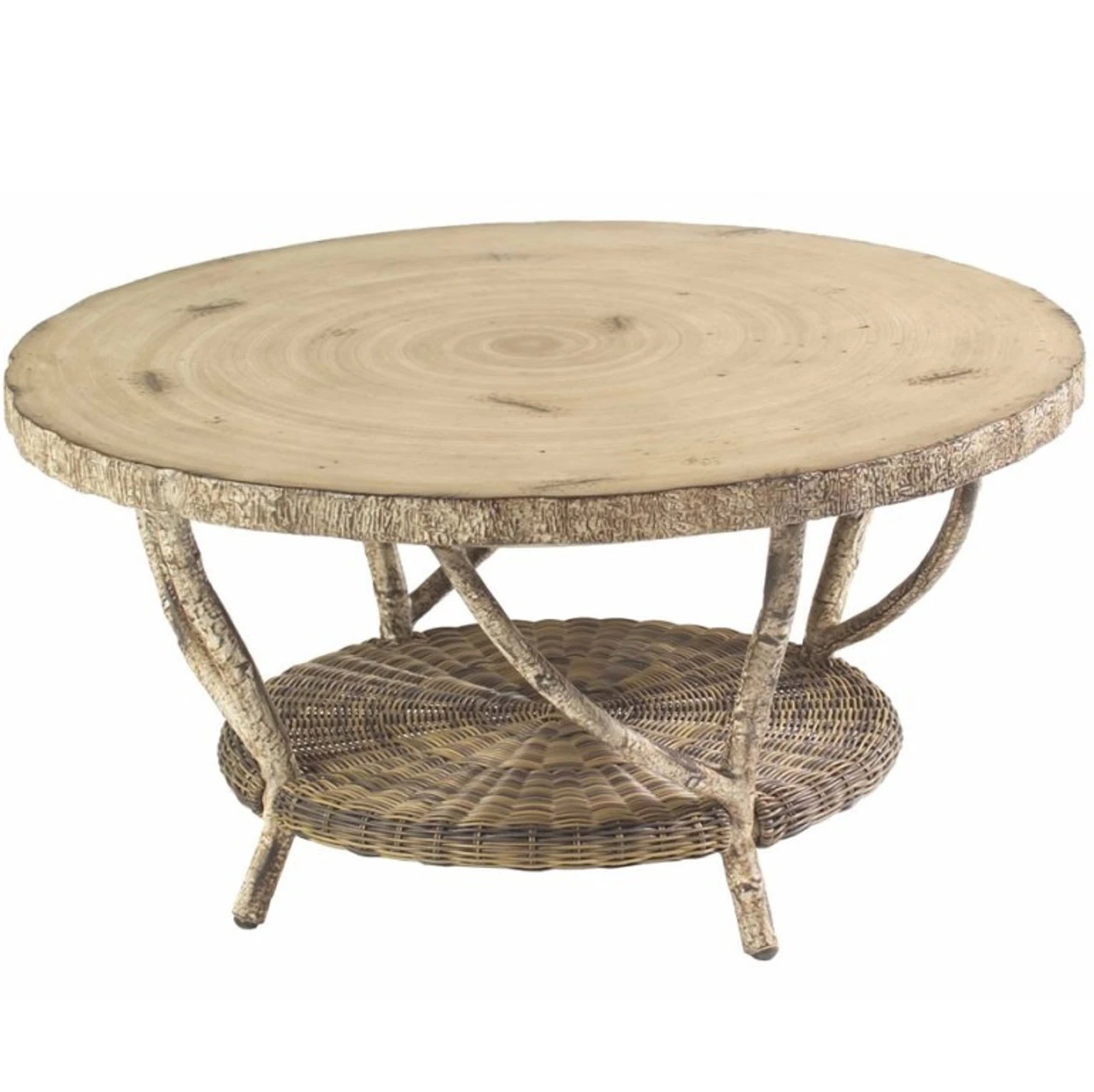 Whitecraft By Woodard River Run 36" Wicker Coffee Table With Faux Birch Top 1 Whitecraft By Woodard River Run 36" Wicker Coffee Table With Faux Birch Top
