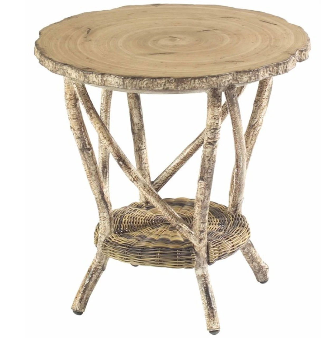 Whitecraft By Woodard River Run Wicker 22" End Table With Faux Birch Top 1 Whitecraft By Woodard River Run Wicker 22" End Table With Faux Birch Top