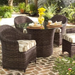 Whitecraft By Woodard Sonoma Wicker Round Dining Table With 48" Glass Top -Patio Furniture Store whitecraft by woodard sonoma wicker round dining base with 48 glass top 49 84626.1702351341