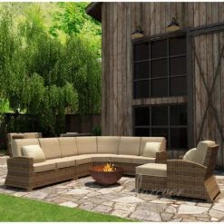 Wicker Forever Patio 7 Pc Cypress Deep Seating Sectional Set -Patio Furniture Store wicker forever patio 7 pc cypress deep seating sectional set spectrum mushroom 11 27290.1646936540