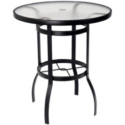Woodard Abscure Glass Top Wrought Iron 36" Round Bar Umbrella Table