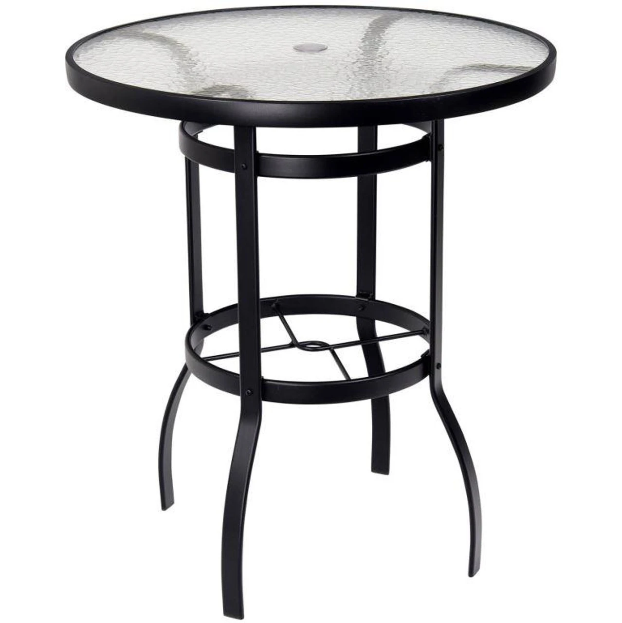 Woodard Abscure Glass Top Wrought Iron 36" Round Bar Umbrella Table 1 Woodard Abscure Glass Top Wrought Iron 36" Round Bar Umbrella Table