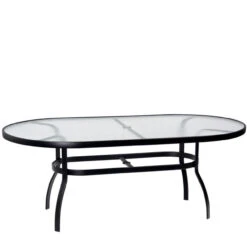 Woodard Deluxe Aluminum Large Obscure Glass Top 43" Oval Umbrella Dining Table