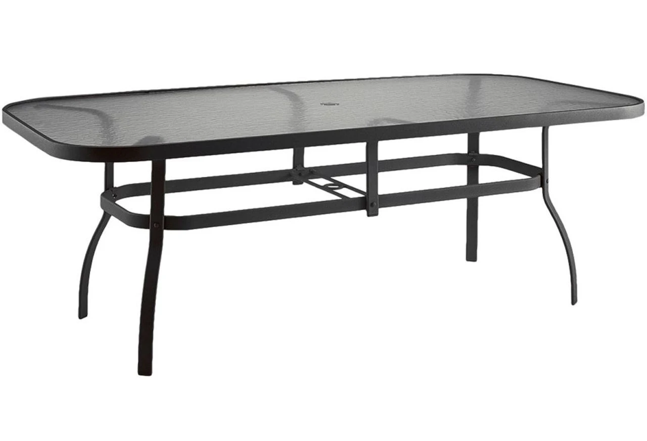 Woodard Deluxe Aluminum Large Obscure Glass Top 44.5" Rectangular Umbrella Dining Table 1 Woodard Deluxe Aluminum Large Obscure Glass Top 44.5" Rectangular Umbrella Dining Table