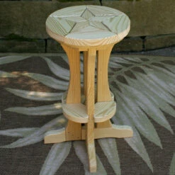 Yellow Pine Outdoor Bar Stool With Star Design